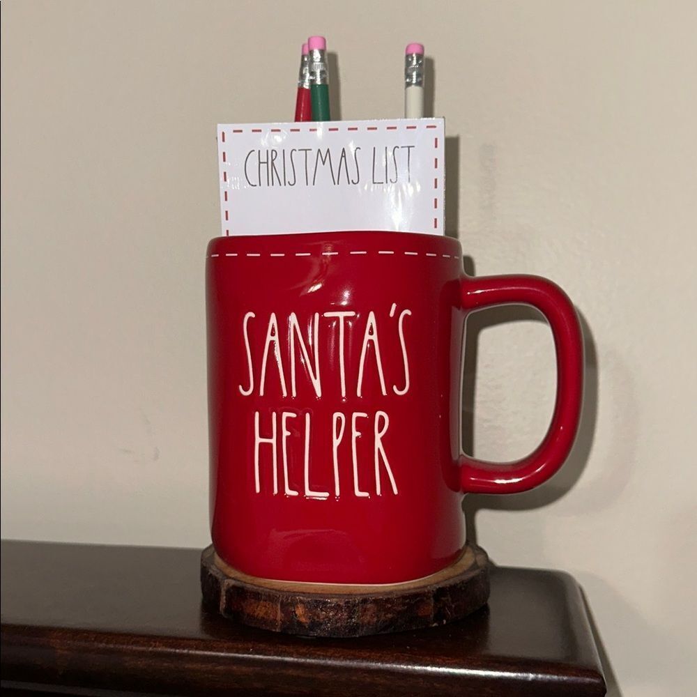 RAE DUNN. Artisan Collection by Magenta SANTA’S HELPER Red White Stationary MUG
